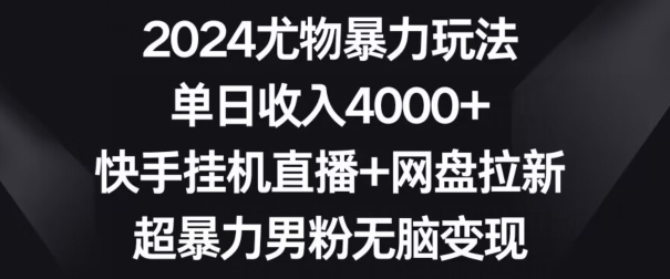 2024尤物暴力玩法，单日收入4000+，快手挂机直播+网盘拉新，超暴力男粉无脑变现网赚项目-美肚杀分享