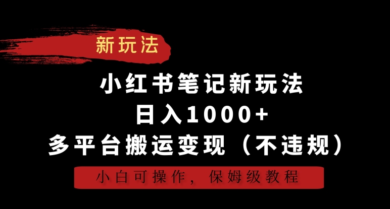 小红书笔记新玩法,日入1000+,多平台搬运变现(不违规),小白可操作,保姆级教程网赚项目-美肚杀分享