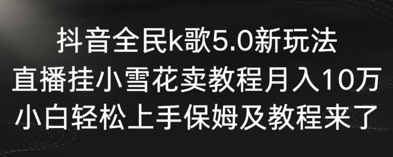 抖音全民k歌5.0新玩法,直播挂小雪花卖教程月入10万,小白轻松上手,保姆及教程来了网赚项目-美肚杀分享