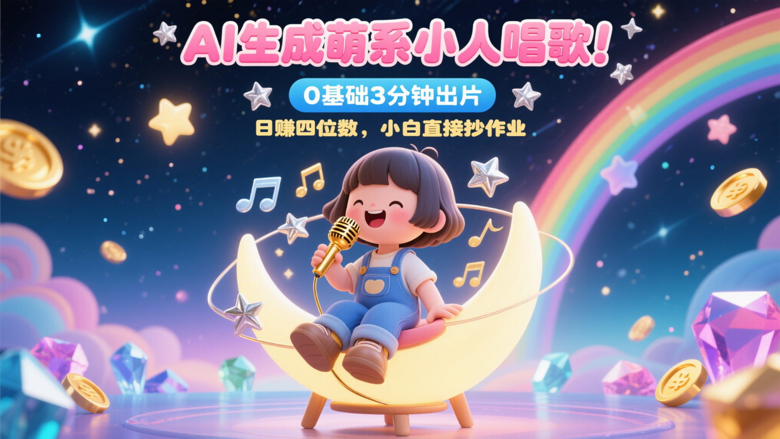 AI生成萌系小人唱歌！0基础3分钟出片，28个作品涨粉9万，日赚四位数，小白直接抄作业网赚项目-美肚杀分享