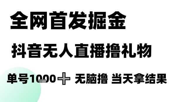 全网首发掘金抖音无人直播撸礼物，单号1k +无脑撸，当天拿结果【揭秘】网赚项目-美肚杀分享