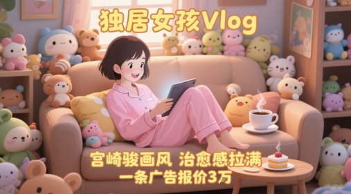 单个账号涨粉71W!用AI制作独居女孩Vlog,宫崎骏画风,治愈感拉满,一条广告报价3W网赚项目-美肚杀分享