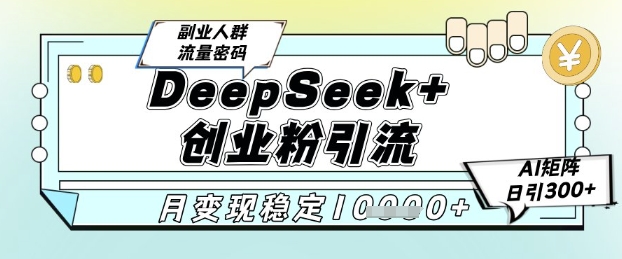 DeepSeek+创业粉精准引流，全新分享课4.0玩法，AI矩阵日引300+，多种变现方式，稳定月入1W网赚项目-美肚杀分享