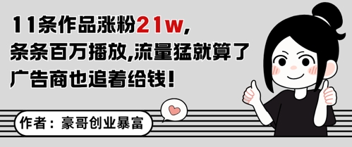 11条作品涨粉21W,条条百W播放,流量猛就算了,广告商也追着给钱网赚项目-美肚杀分享