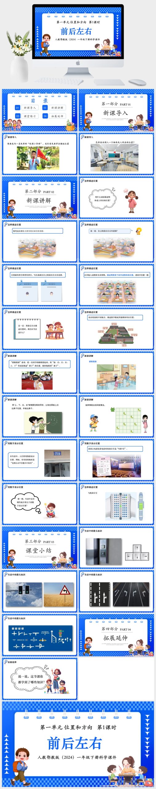 人教鄂教版（2024）一年级下册科学第一单元 位置和方向   第1课时  前后左右课件PPT模板-美肚杀分享