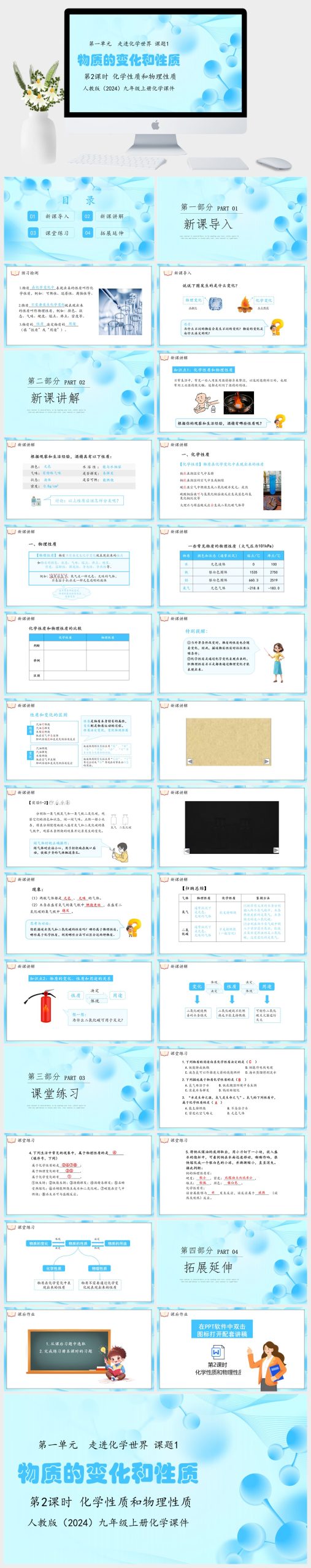 人教版（2024）九年级上册化学第一单元 走进化学世界 课题1物质的变化和性质第2课时 化学性质和物理性质PPT模板-美肚杀分享