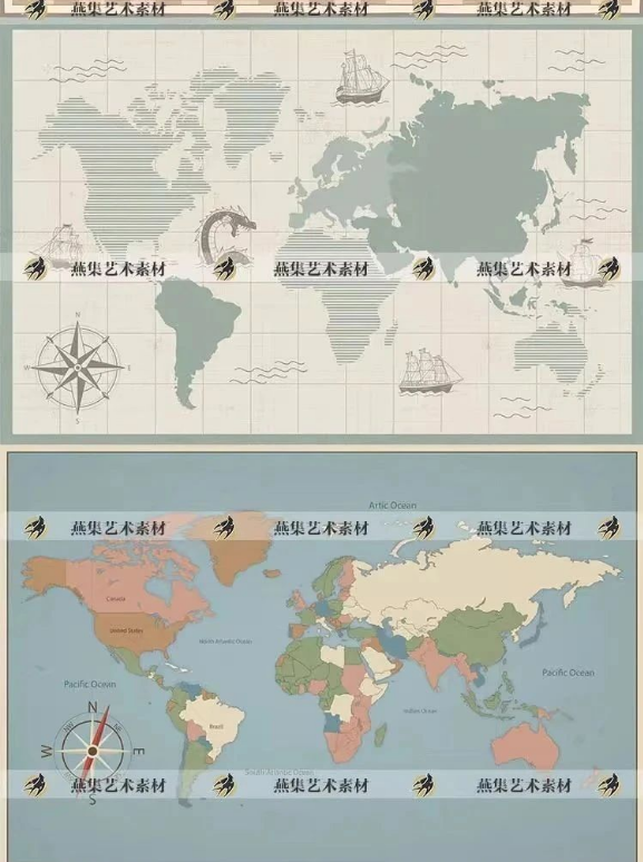 图片[6]-64款，复古航海背景墙地图装饰画AI矢量图设计背景纹理底纹绘画参考素材-美肚杀分享
