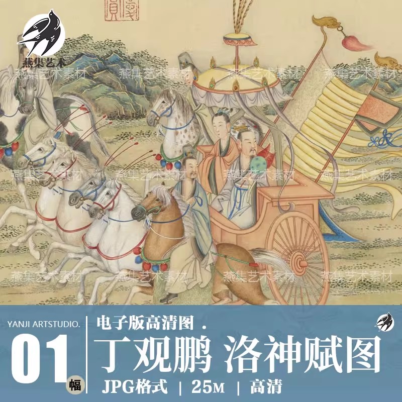 丁观鹏摹顾恺之洛神赋图卷故事名画洛神图电子版图片绘画临摹素材-美肚杀分享