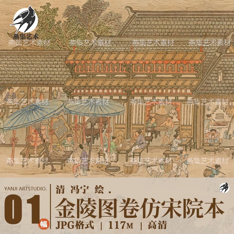 仿杨大章宋院本金陵图卷古代宋代街市人物山水画国画图片临摹素材-美肚杀分享
