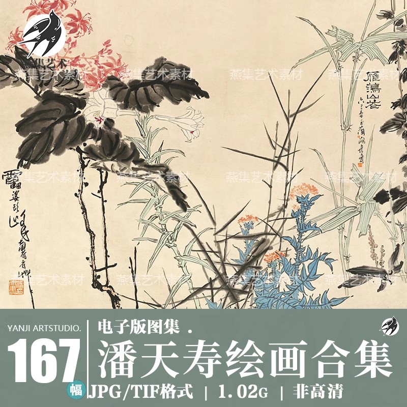 167幅,潘天寿写意国画花鸟画作品高清图片近现代绘画临摹资料图片素材-美肚杀分享