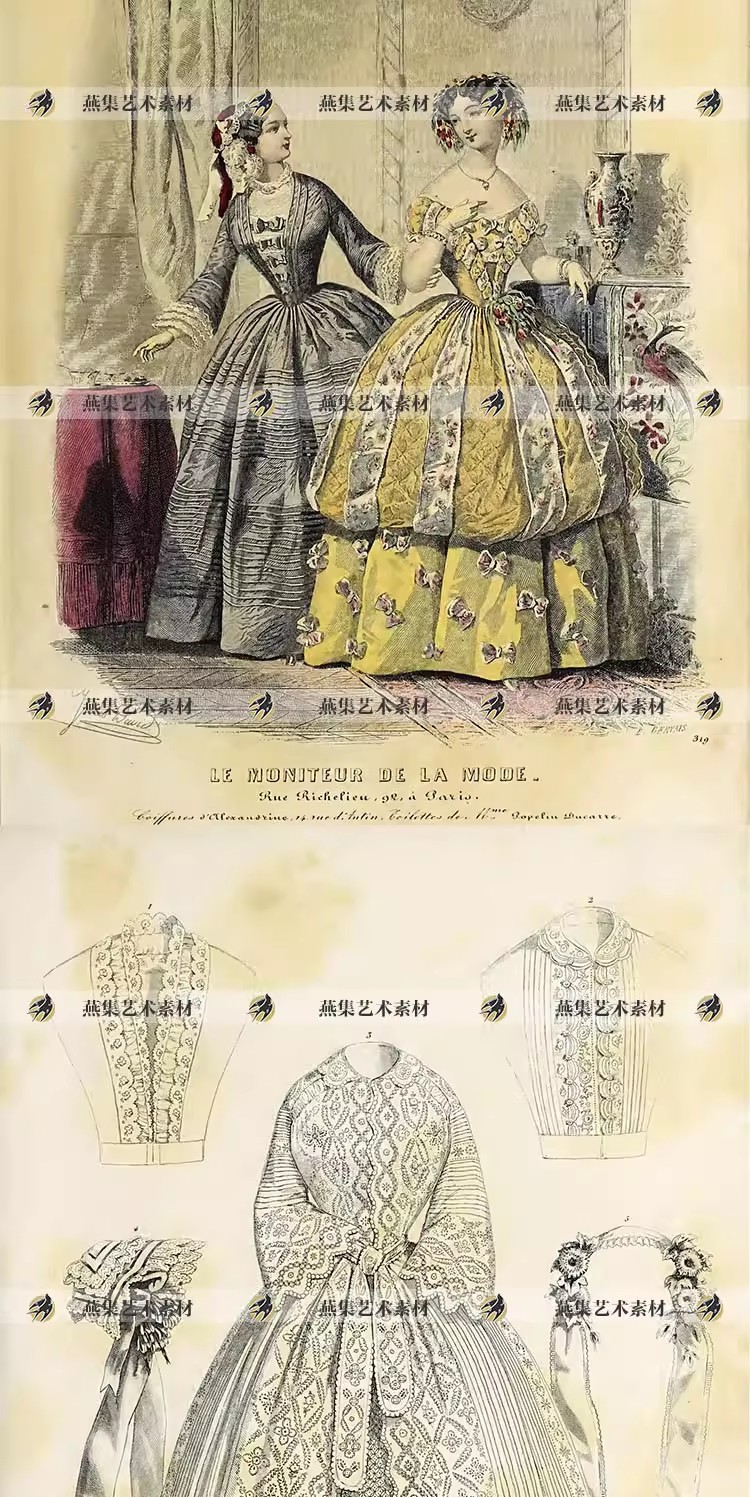 图片[3]-55幅，1850s欧洲复古女士服装设计参考图电子版Vintage手账打印图片素材-美肚杀分享