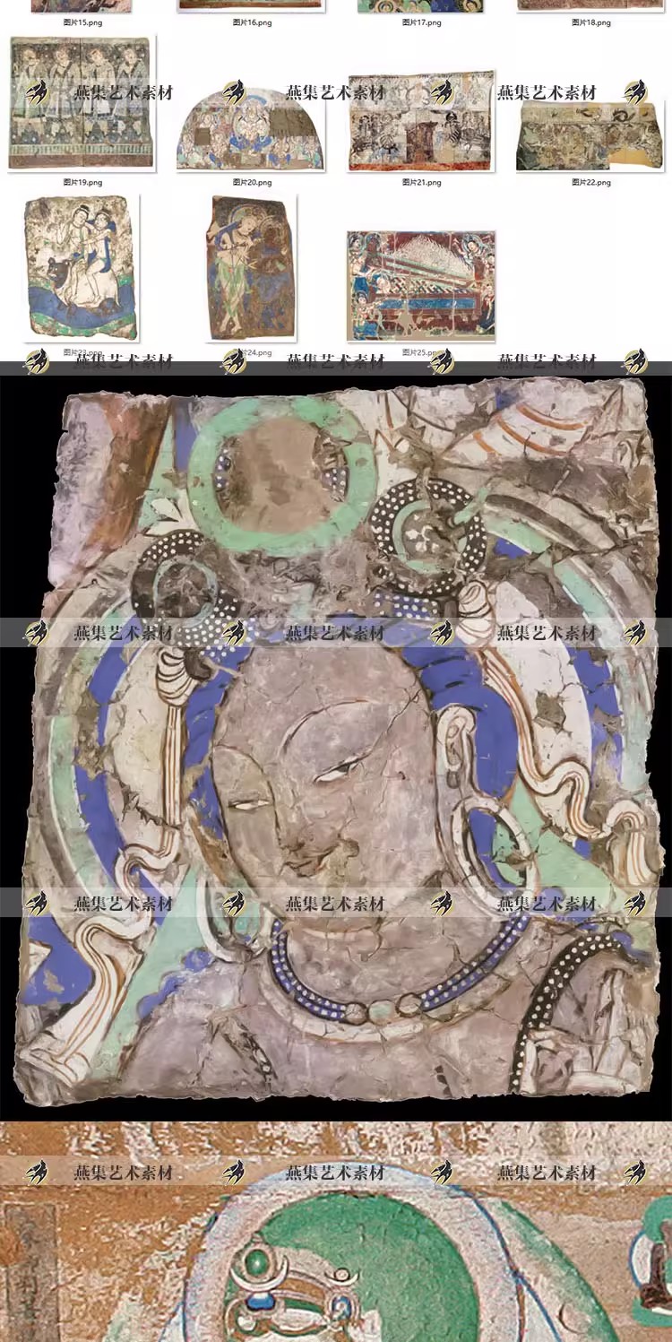 图片[3]-40幅，龟兹克孜尔壁画残片石窟岩彩画 电子版美术参考临摹图片资料素材-美肚杀分享