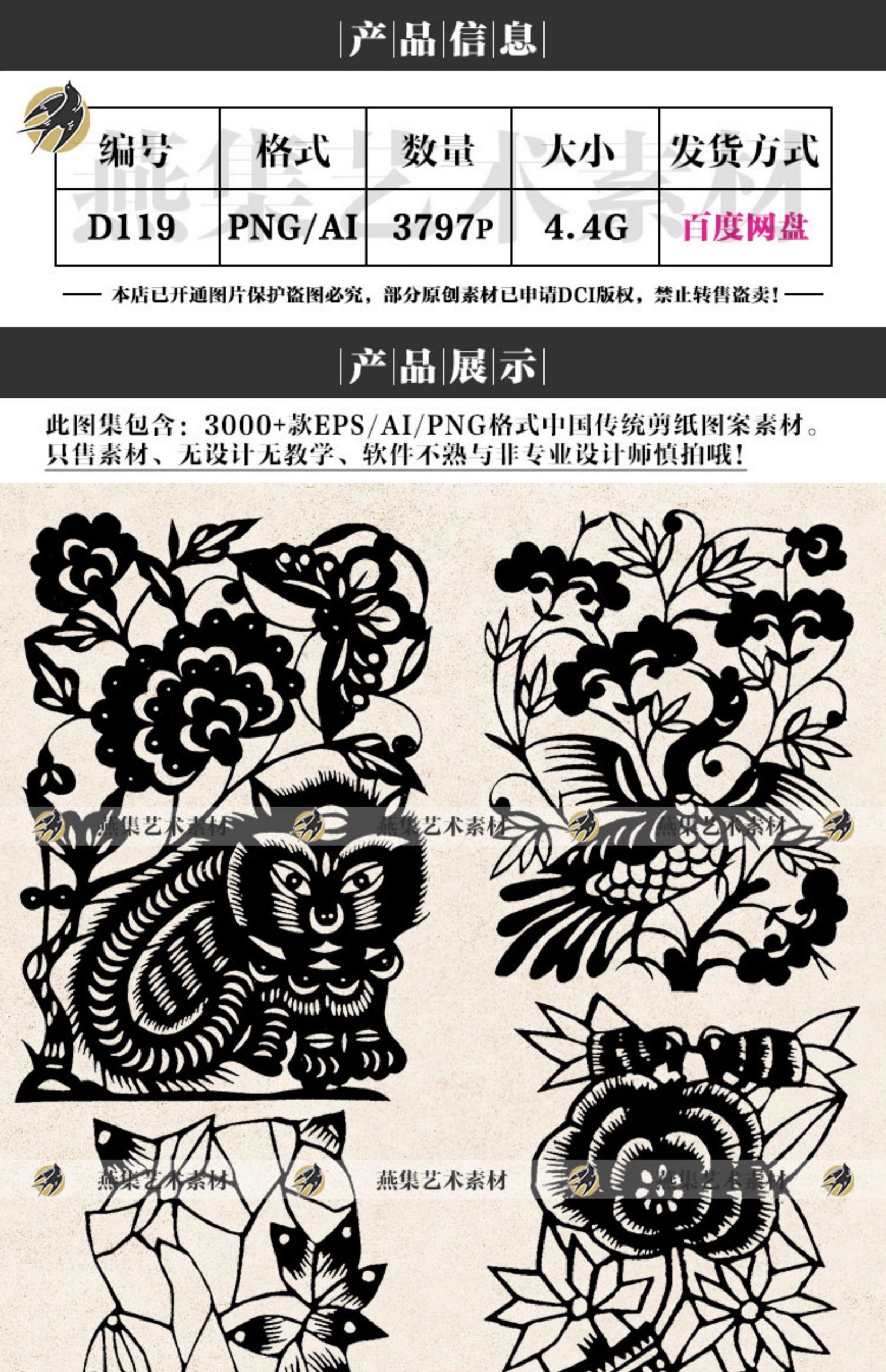 图片[2]-3797幅，中国风传统民间剪纸手工刻纸图样图案非遗文化AI矢量PNG设计素材-美肚杀分享