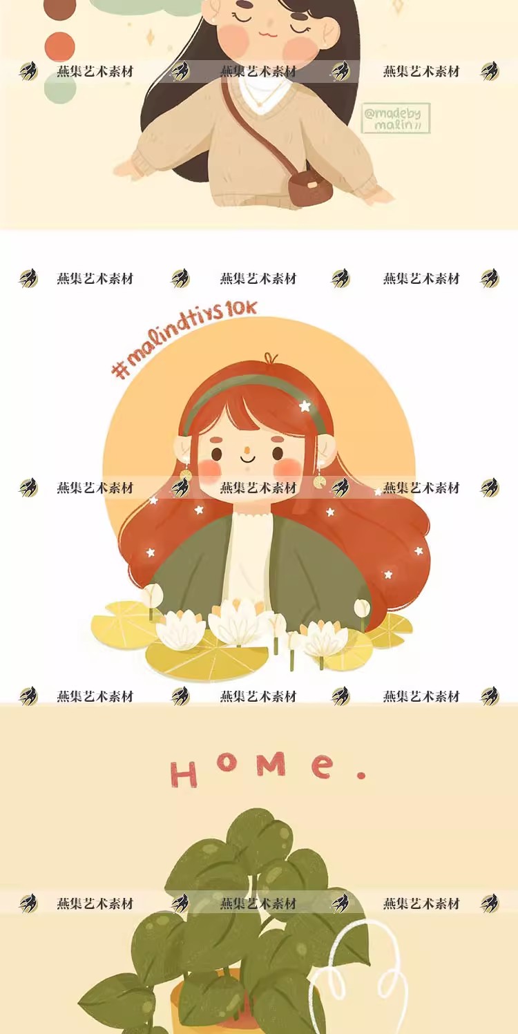 图片[3]-285幅，madebymalin插画师各种可爱Q版卡通人物动物品插画参考临摹素材-美肚杀分享