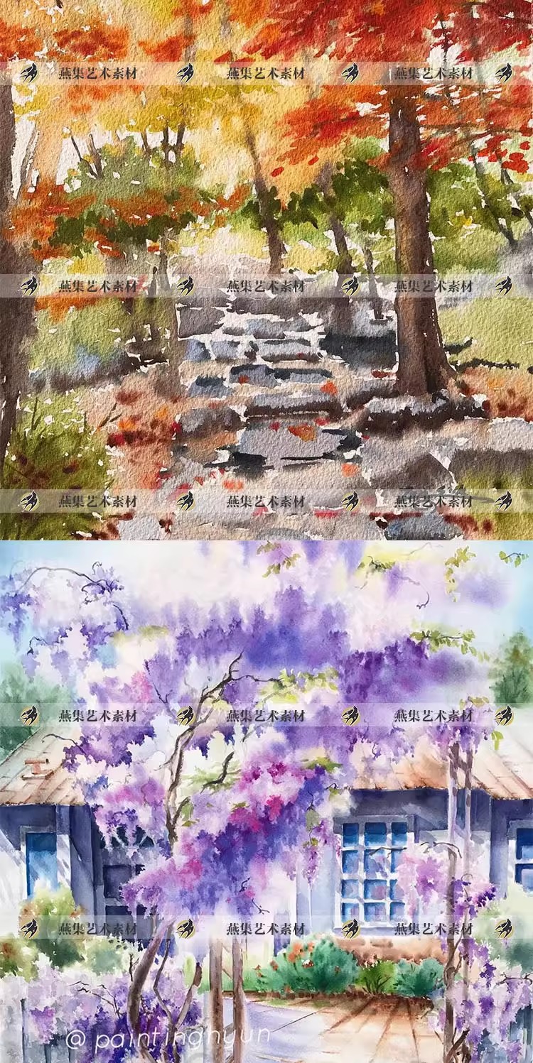 图片[3]-74幅，韩国画师Sook作品集小清新水彩插画欧式建筑街景电子图片临摹素材-美肚杀分享