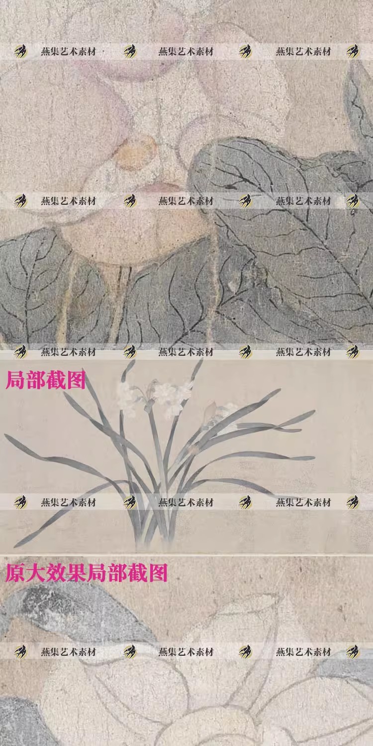图片[3]-钱选八花图卷元代花卉植物国画绘画装饰画芯高清电子图片临摹素材-美肚杀分享