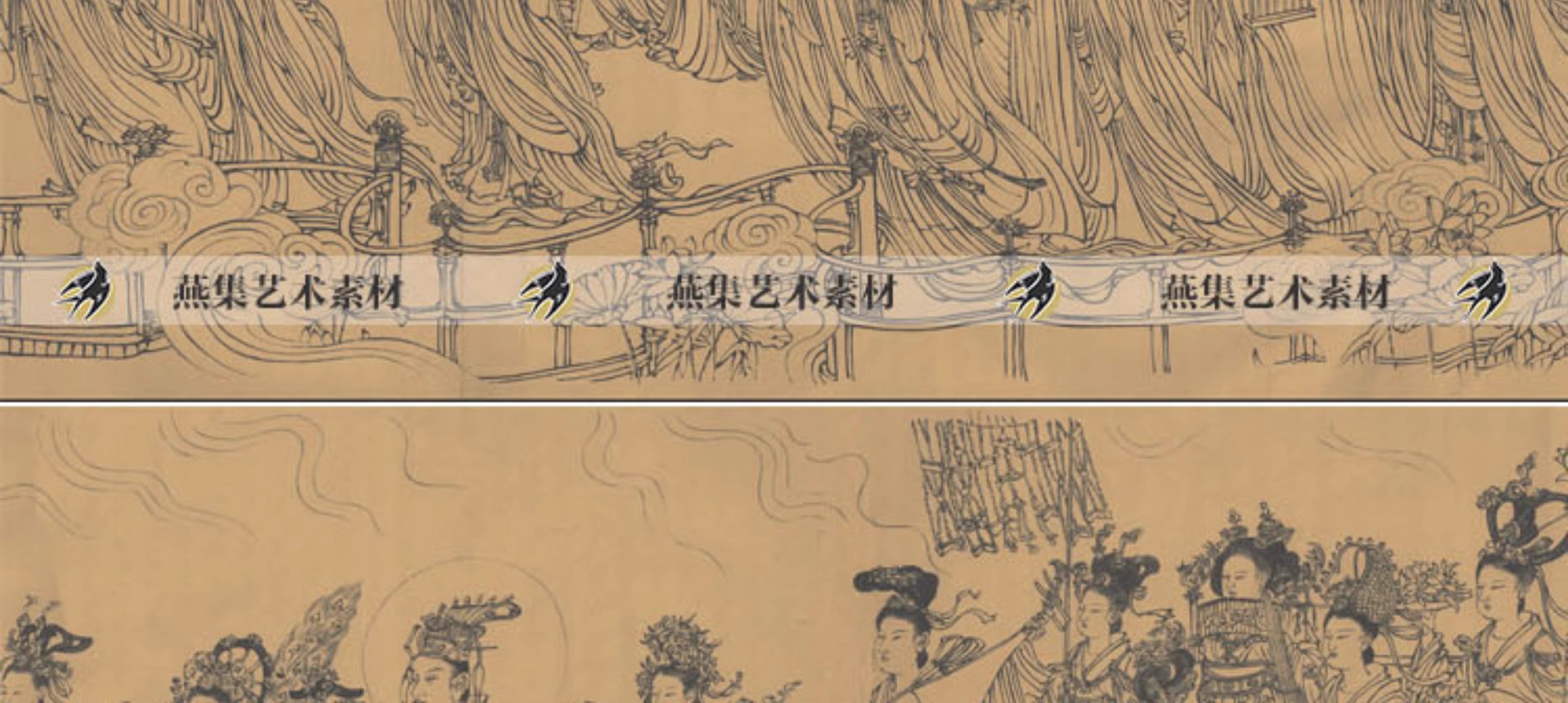 图片[3]-3幅，唐传吴道子八十七神仙卷线稿白描国画装饰打印高清电子版临摹素材-美肚杀分享