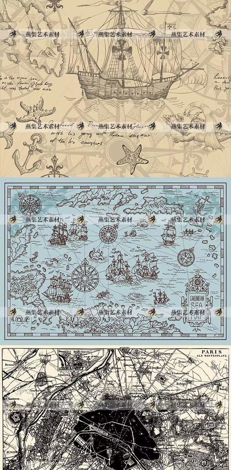 图片[4]-64款，复古航海背景墙地图装饰画AI矢量图设计背景纹理底纹绘画参考素材-美肚杀分享
