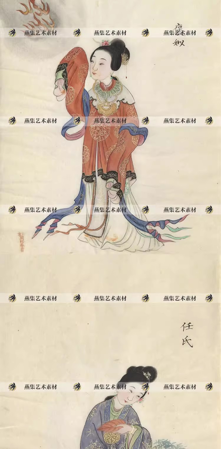 图片[4]-20幅，古代美人图 清 周培春古画工笔仕女民间外销画仕女电子版图片素材-美肚杀分享