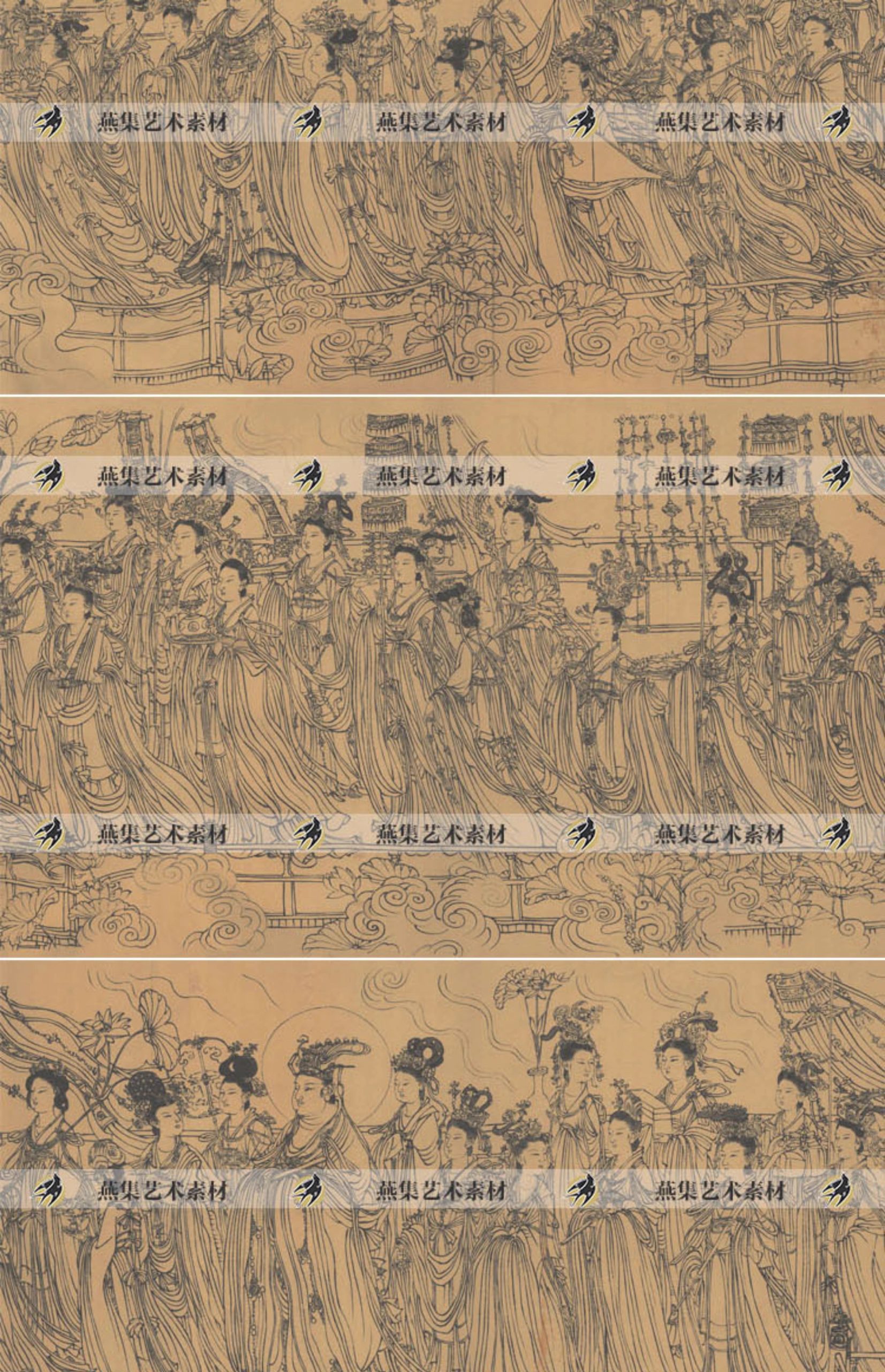 图片[4]-3幅，唐传吴道子八十七神仙卷线稿白描国画装饰打印高清电子版临摹素材-美肚杀分享