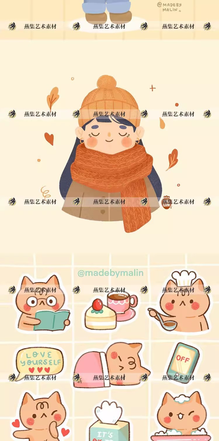 图片[5]-285幅，madebymalin插画师各种可爱Q版卡通人物动物品插画参考临摹素材-美肚杀分享
