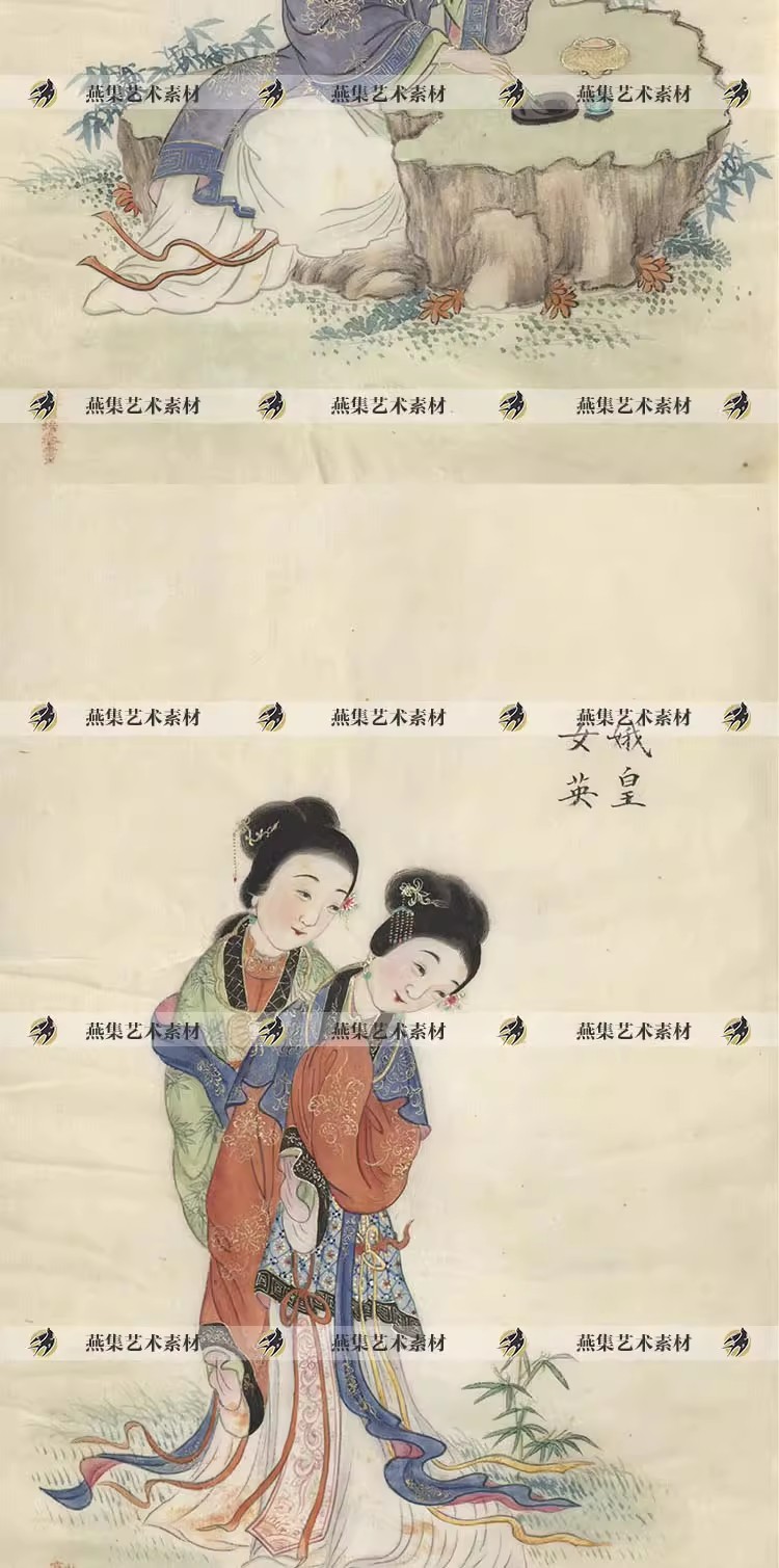 图片[5]-20幅，古代美人图 清 周培春古画工笔仕女民间外销画仕女电子版图片素材-美肚杀分享