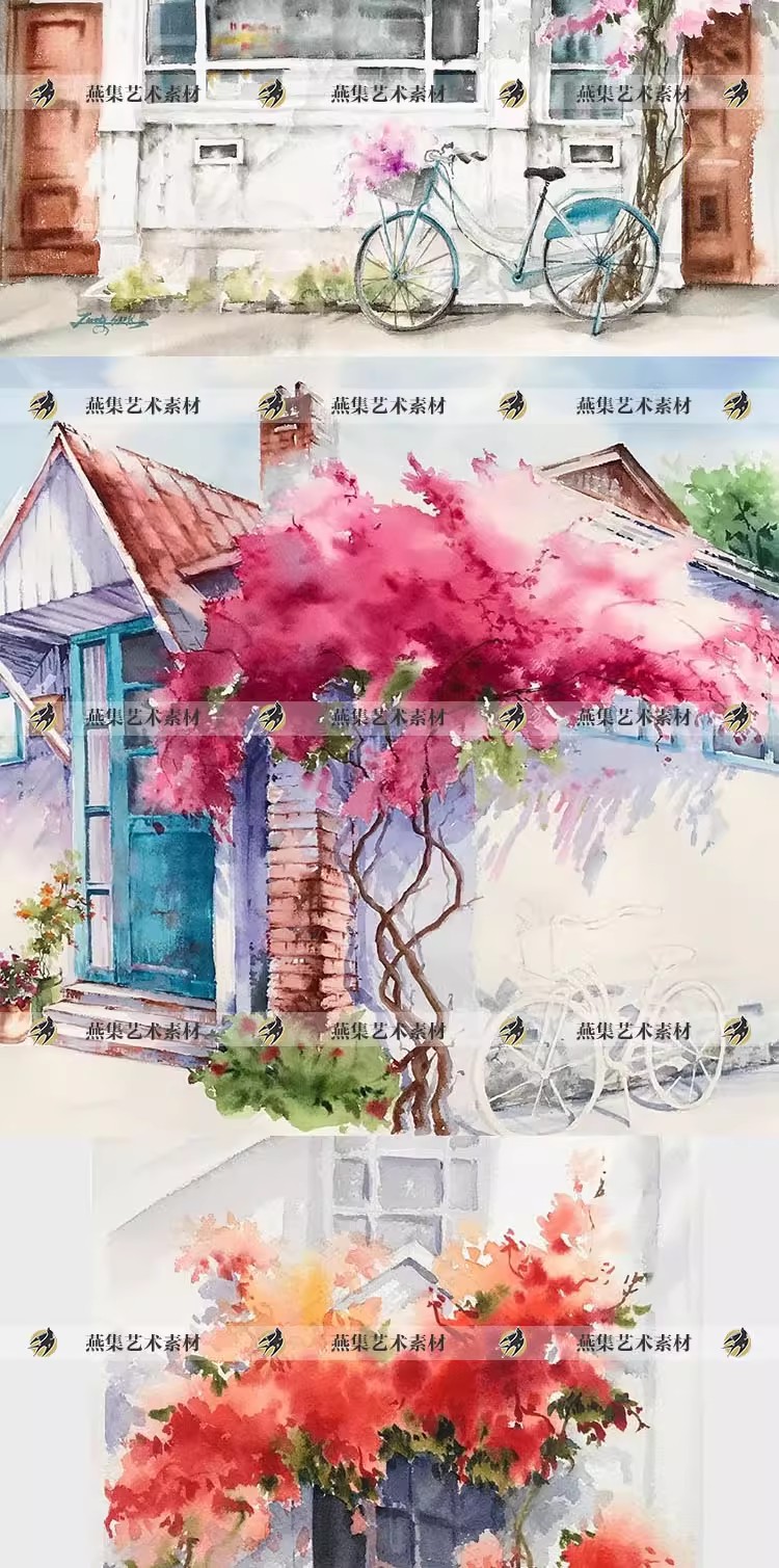 图片[5]-74幅，韩国画师Sook作品集小清新水彩插画欧式建筑街景电子图片临摹素材-美肚杀分享