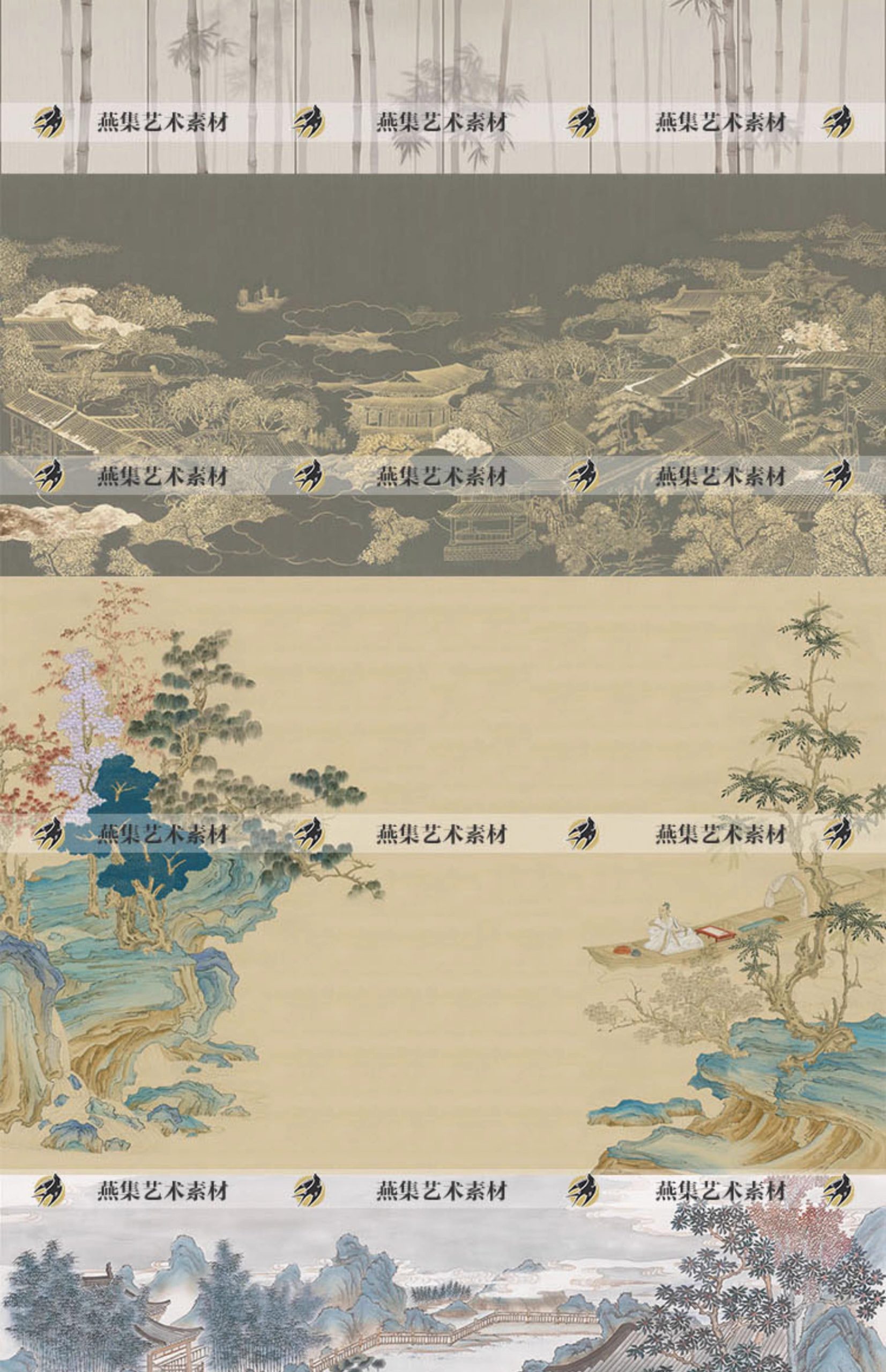 图片[4]-266幅，中式新中式手绘山水建筑竹子抽象古建壁纸壁画装饰画高清贴图素材-美肚杀分享