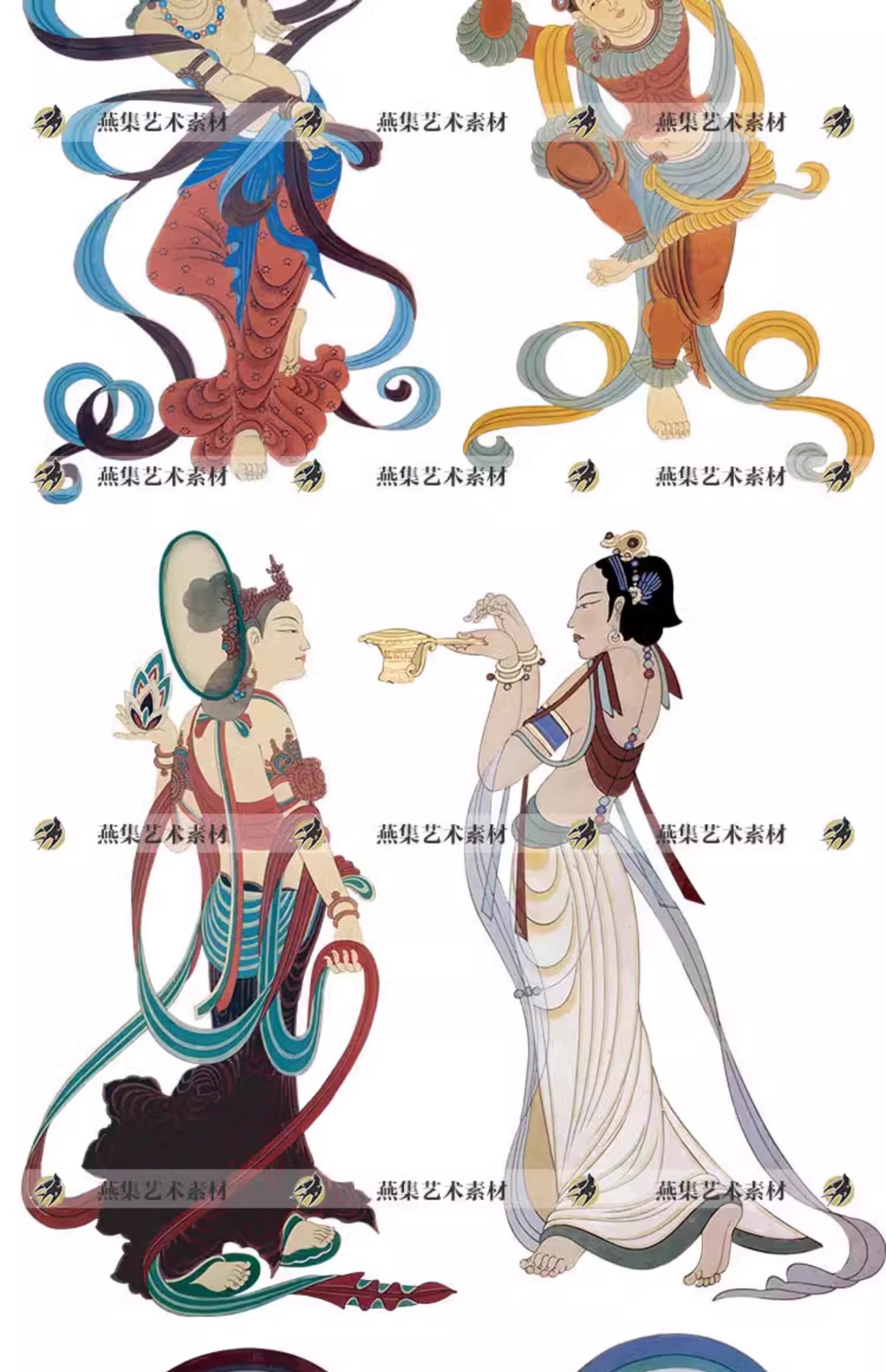 图片[4]-20款，敦煌莫高窟飞天壁画神话人物矢量图古典中式图案纹样设计参考素材-美肚杀分享