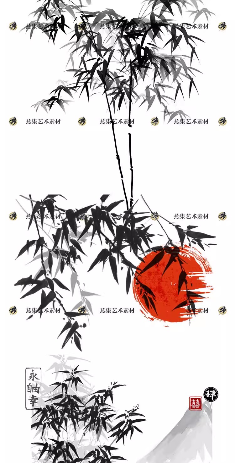 图片[6]-380幅，中国风水墨竹子PNG免扣图案PS背景武侠元素古风墨竹植物图片素材-美肚杀分享