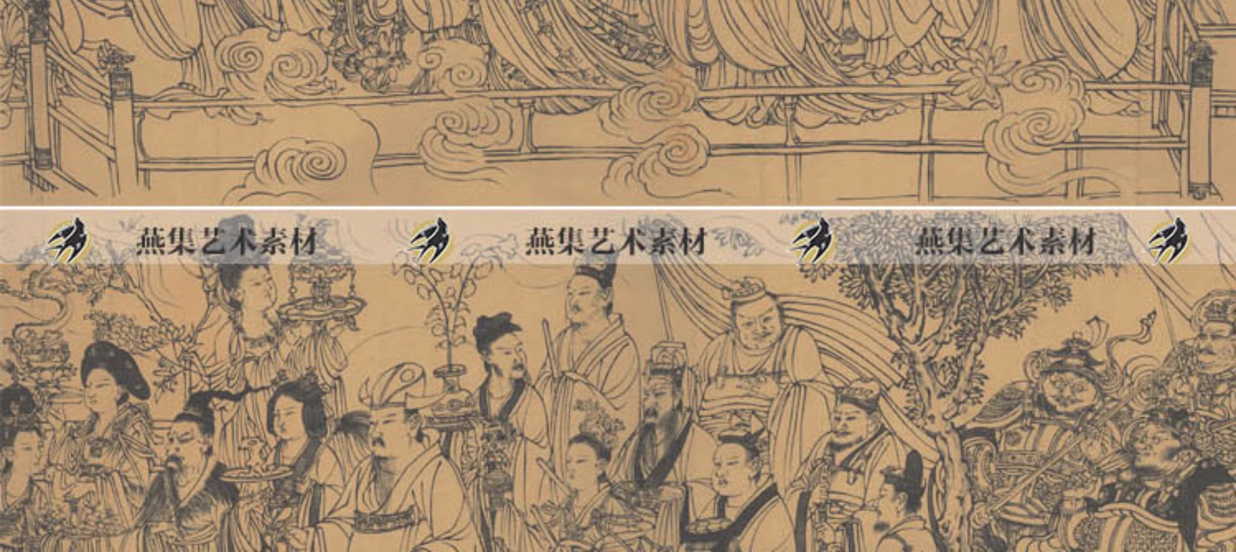 图片[5]-3幅，唐传吴道子八十七神仙卷线稿白描国画装饰打印高清电子版临摹素材-美肚杀分享