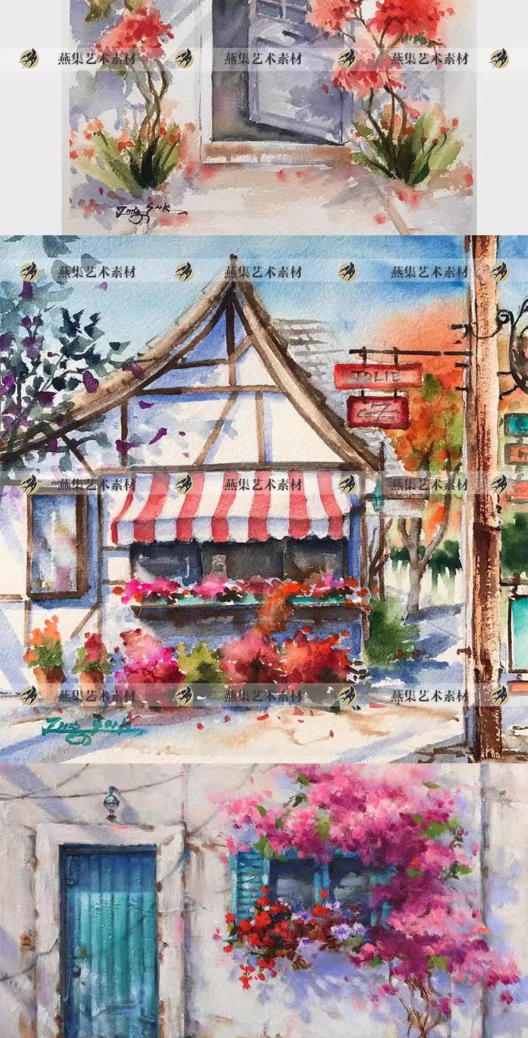 图片[6]-74幅，韩国画师Sook作品集小清新水彩插画欧式建筑街景电子图片临摹素材-美肚杀分享