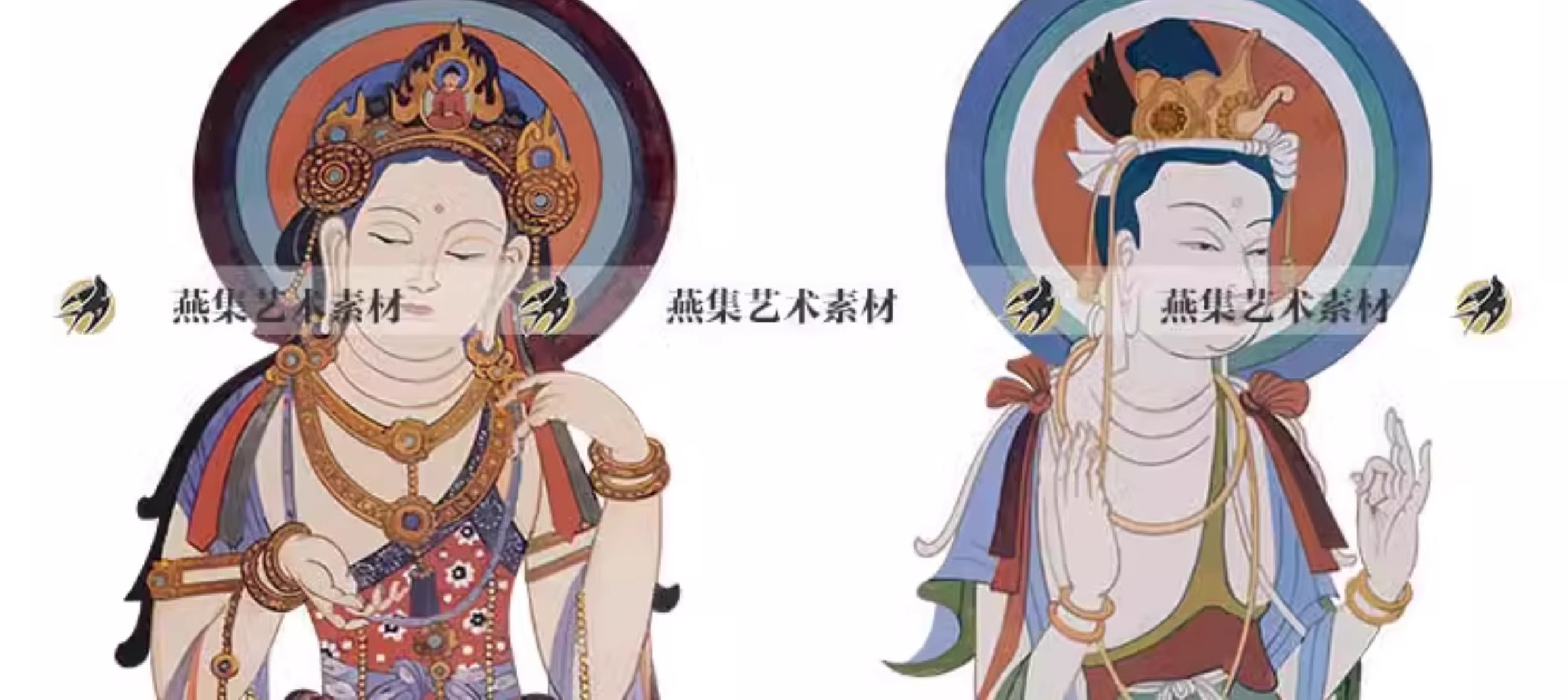 图片[5]-20款，敦煌莫高窟飞天壁画神话人物矢量图古典中式图案纹样设计参考素材-美肚杀分享