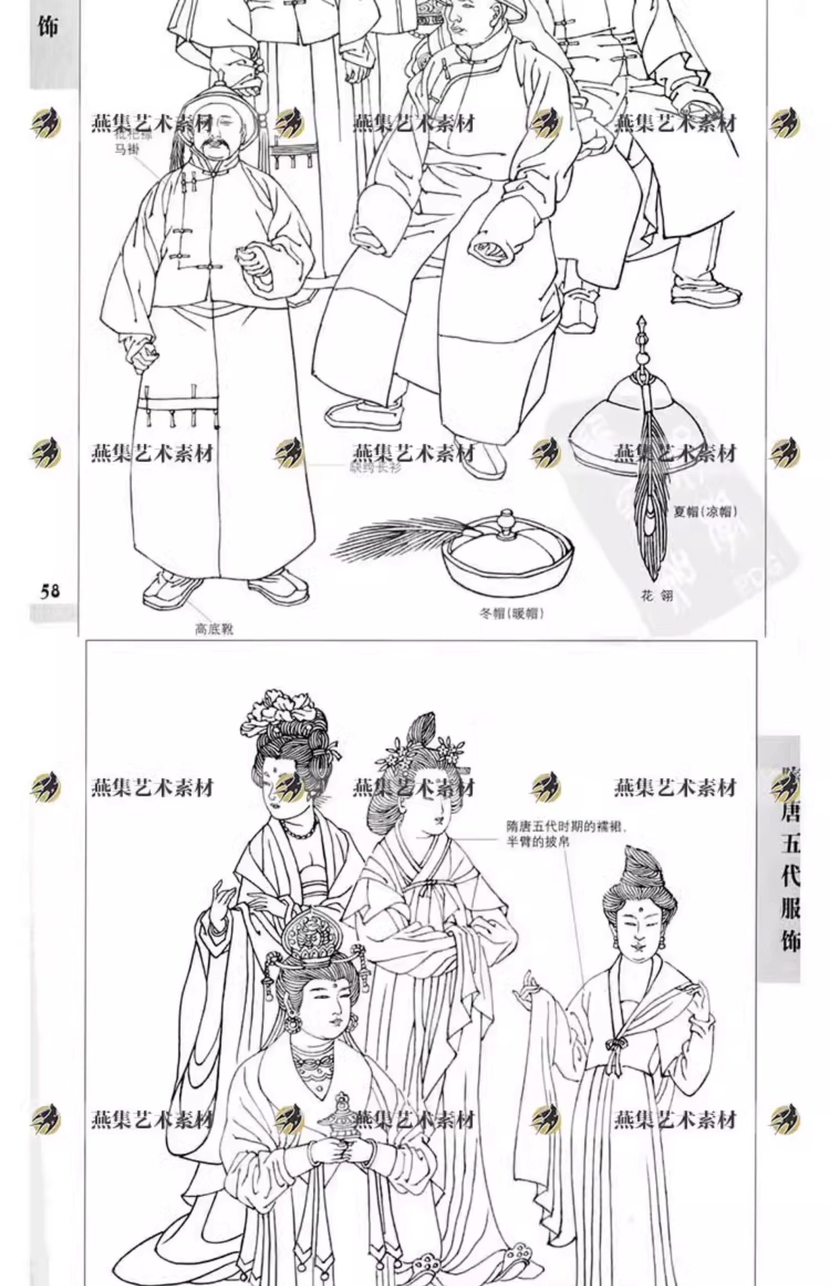 图片[6]-67款，中国古代历史服饰服装汉服官服衣物样式线描线稿白描参考图片素材-美肚杀分享