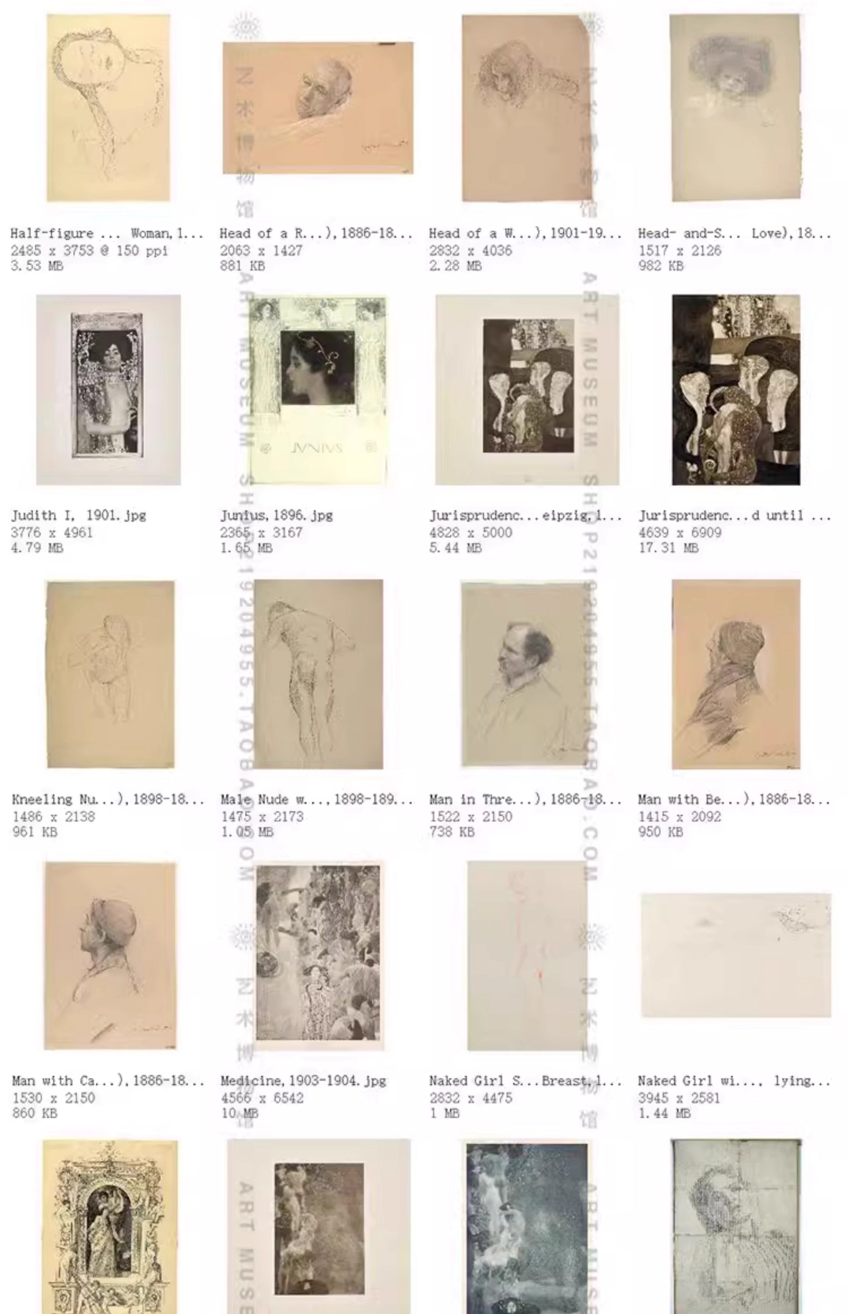 图片[6]-135幅，克里姆特Gustav Klimt 高清素描速写电子版绘画临摹参考资料素材-美肚杀分享