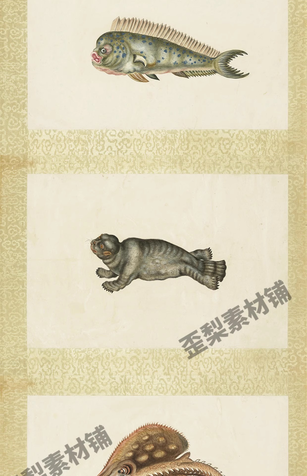 图片[7]-32幅，海怪图记清代古本中国海洋幻想水怪生物水族动物图鉴绘画图片素材-美肚杀分享