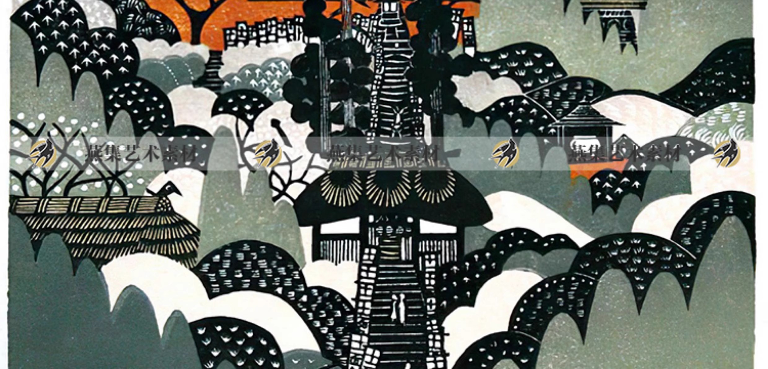 图片[7]-185幅，雷森村Ray Morimura日本木版画浮世绘风景装饰画木刻参考图片素材-美肚杀分享