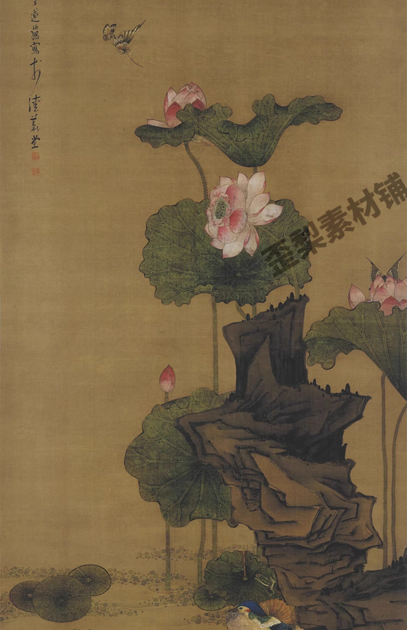 图片[9]-232幅，明 陈洪绶绘画作品合集 花鸟册荷花鸳鸯图蕉林酌酒图高清图片素材-美肚杀分享
