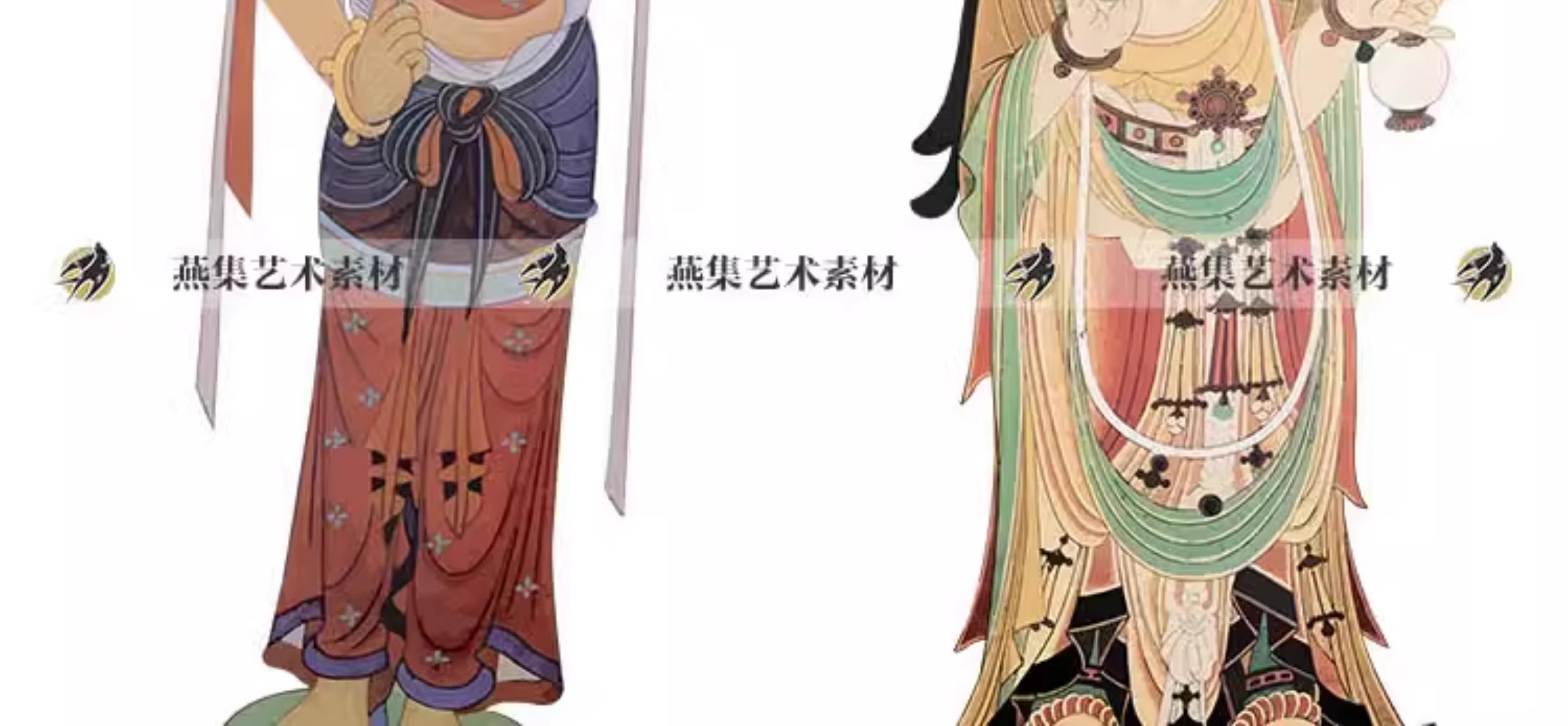 图片[9]-20款，敦煌莫高窟飞天壁画神话人物矢量图古典中式图案纹样设计参考素材-美肚杀分享