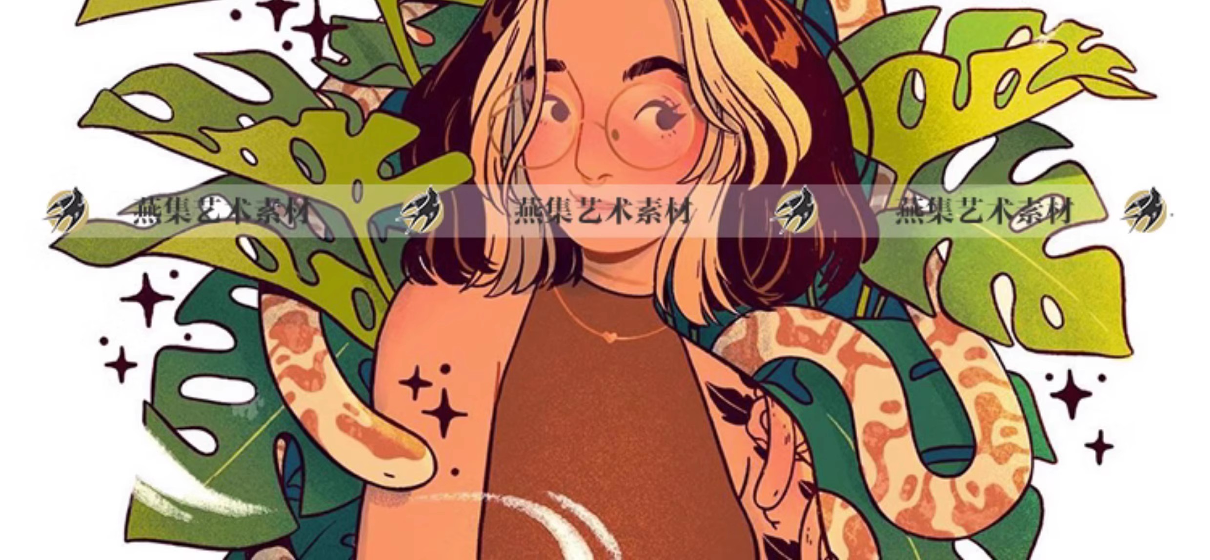 图片[9]-520幅，734卡通复古色调人物插画植物花卉小动物插画作品临摹参考素材图-美肚杀分享
