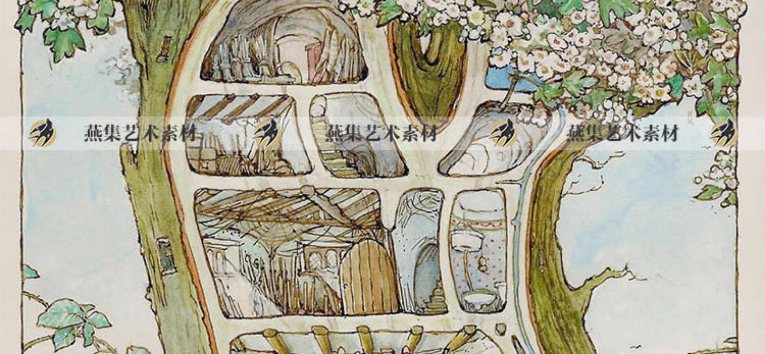 图片[9]-500幅，野蔷薇村的故事吉尔巴克莲Jill Barklem春夏秋冬复古插画图文素材-美肚杀分享