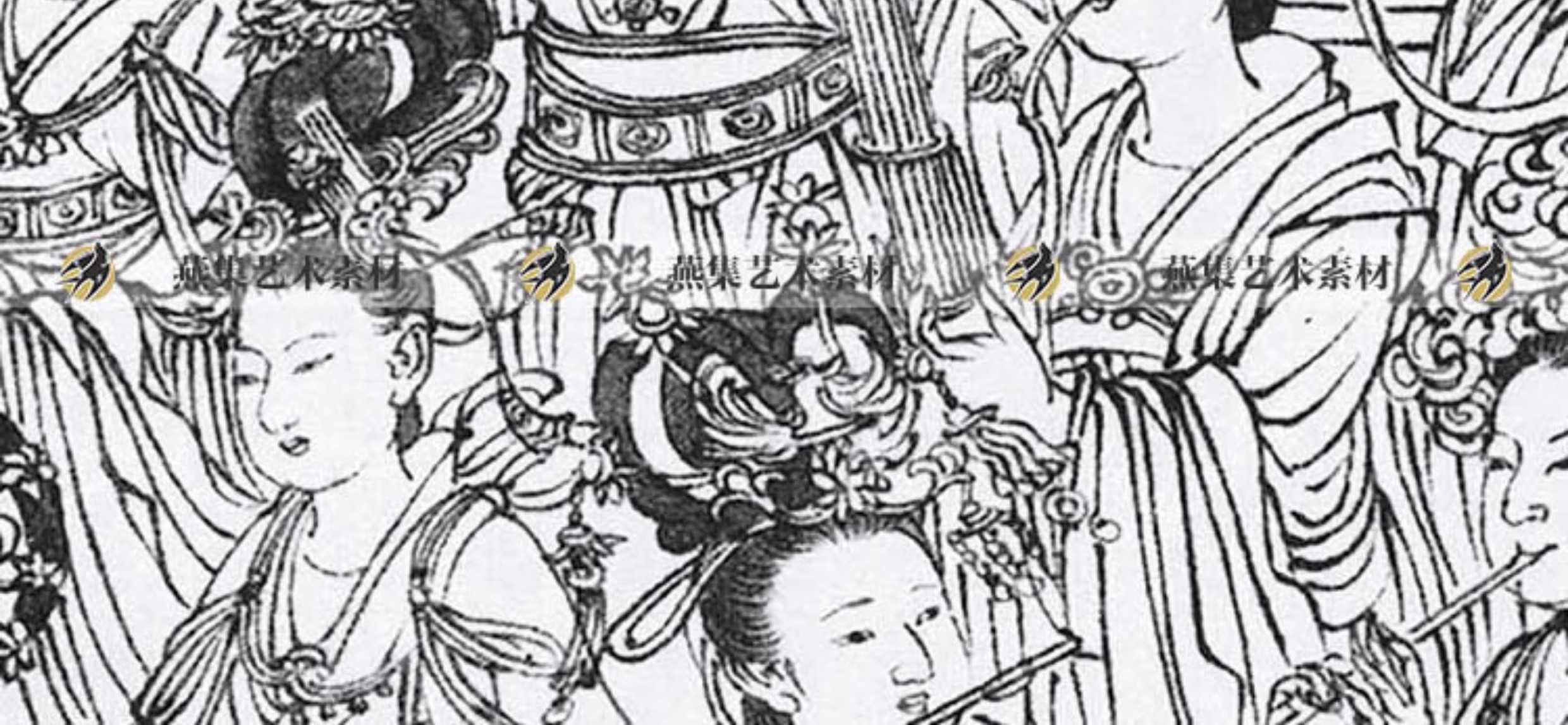 图片[9]-3幅，唐传吴道子八十七神仙卷线稿白描国画装饰打印高清电子版临摹素材-美肚杀分享