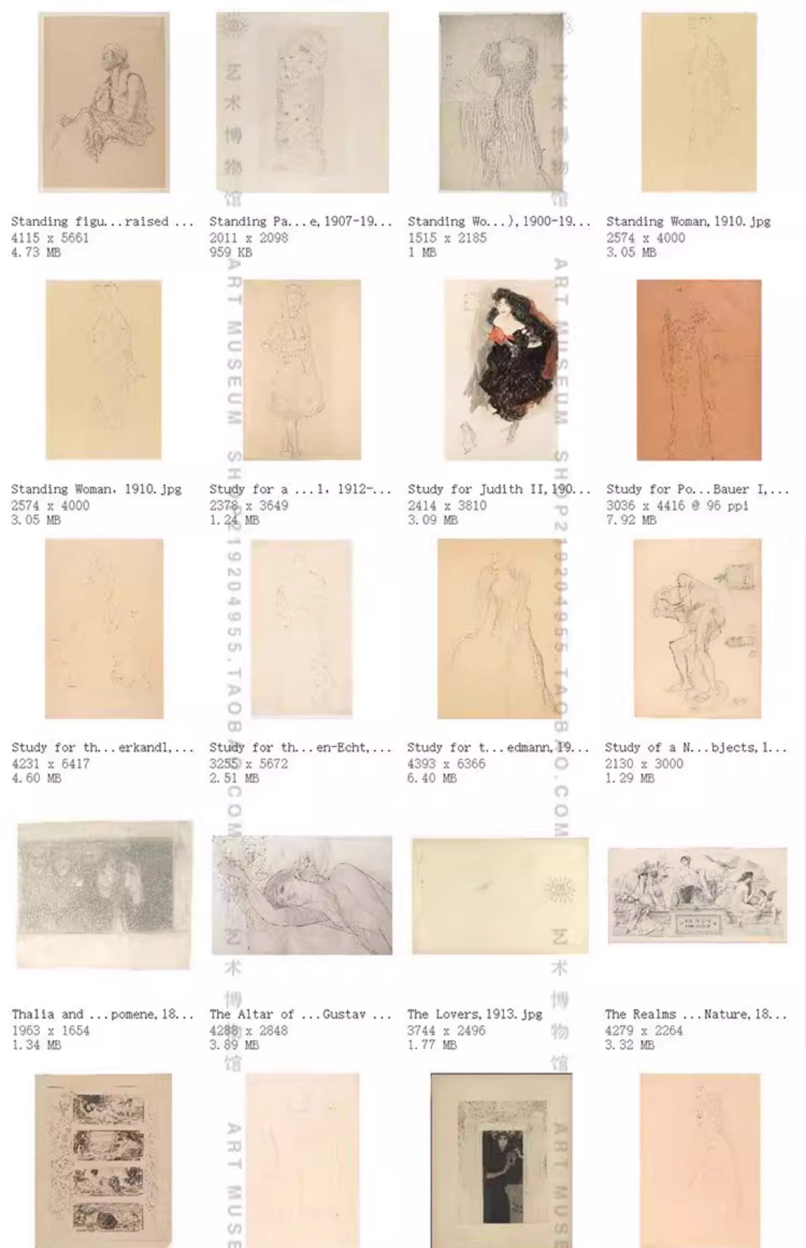 图片[10]-135幅，克里姆特Gustav Klimt 高清素描速写电子版绘画临摹参考资料素材-美肚杀分享