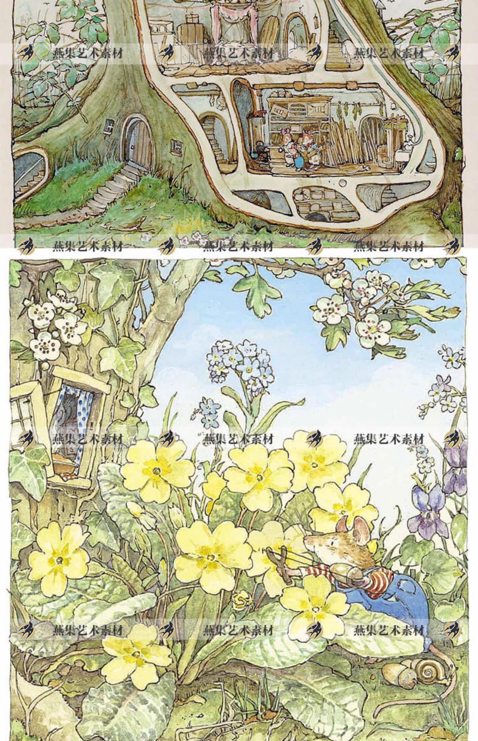 图片[10]-500幅，野蔷薇村的故事吉尔巴克莲Jill Barklem春夏秋冬复古插画图文素材-美肚杀分享