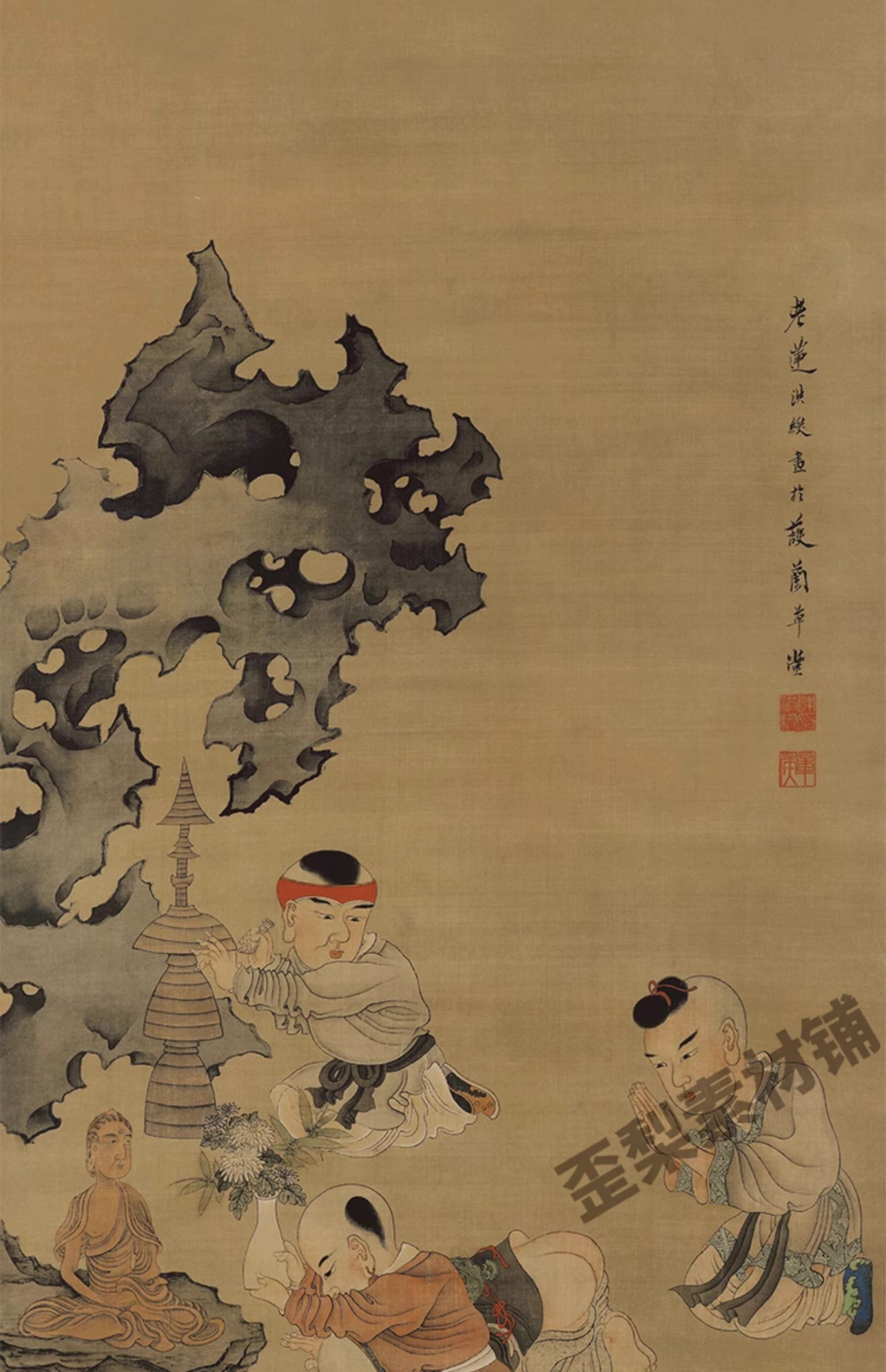图片[15]-232幅，明 陈洪绶绘画作品合集 花鸟册荷花鸳鸯图蕉林酌酒图高清图片素材-美肚杀分享