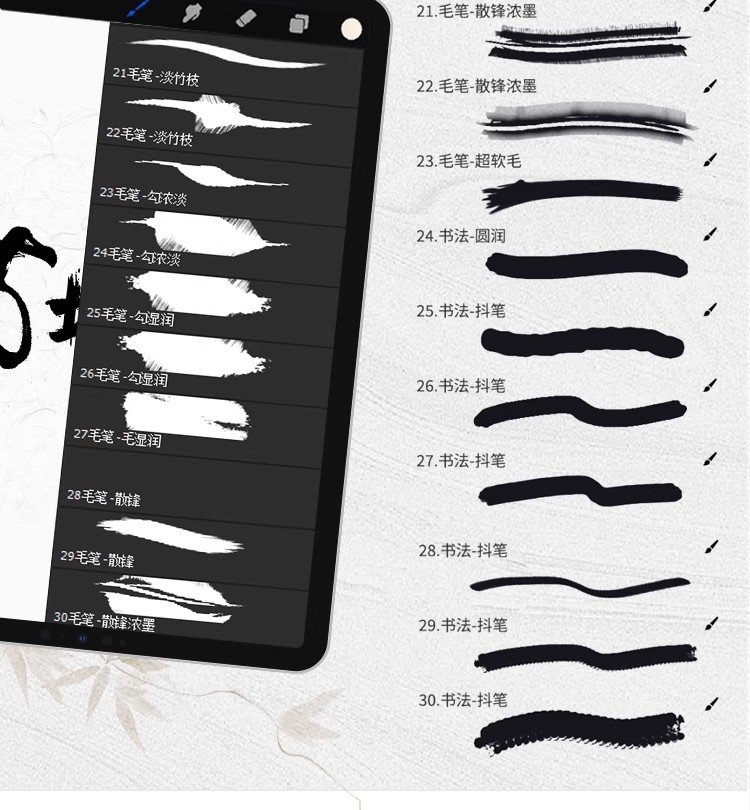 图片[7]-手残党福音！全套Procreate 水墨毛笔笔刷 ×PS 手写字体包，AI 智能笔触素材让你秒变古风设计大神-美肚杀分享