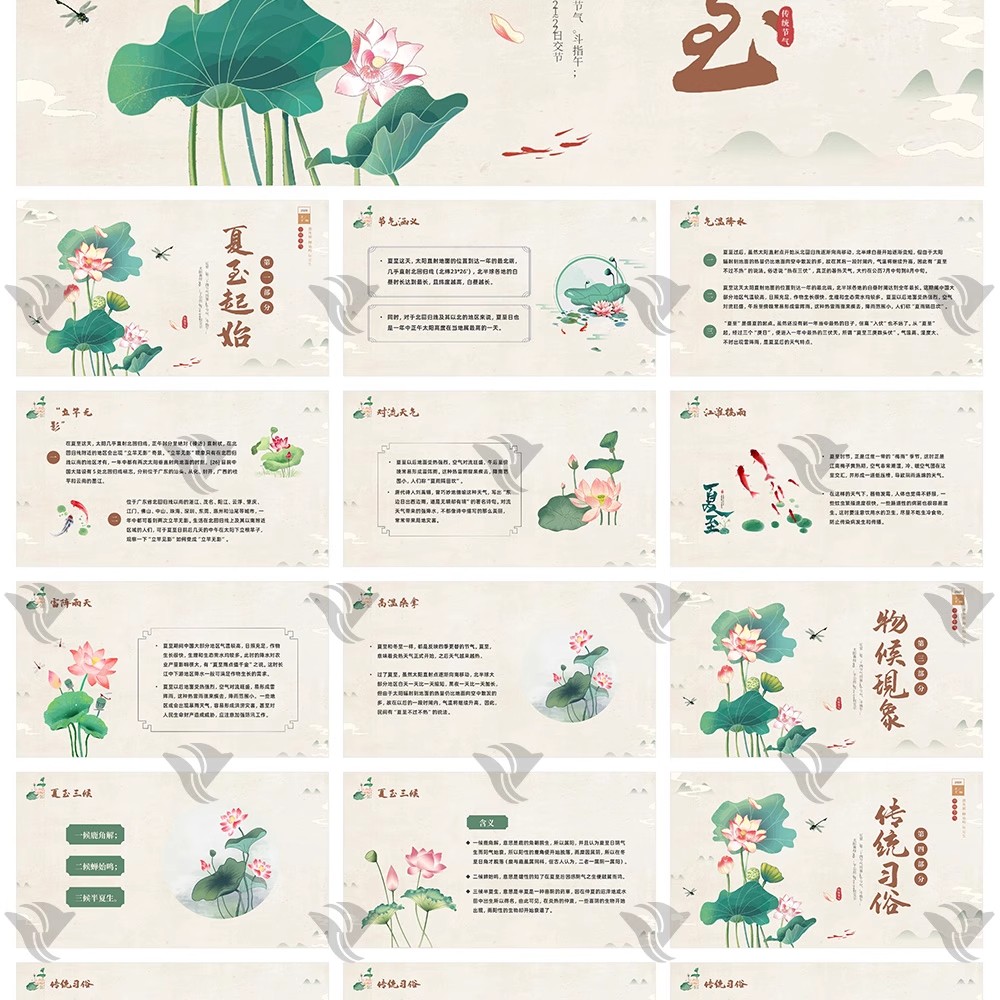图片[12]-夏天必备！24 节气「夏至荷花」中国风 PPT 模板来袭～绿色小清新配色 + 古风元素，宣传氛围感拉满！-美肚杀分享