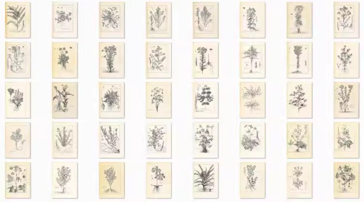 图片[24]-1300张，junk journal复古植物花卉图鉴昆虫花草图谱设计手帐电子图片素材-美肚杀分享