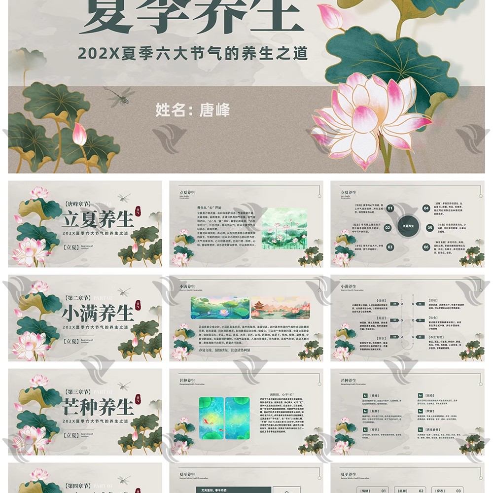 图片[23]-夏天必备！24 节气「夏至荷花」中国风 PPT 模板来袭～绿色小清新配色 + 古风元素，宣传氛围感拉满！-美肚杀分享